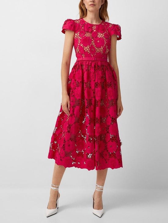 Self-Portrait Dresses & Skirts - Self-Portrait Hot Pink Belted Floral Lace Midi Dress Size 4
